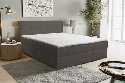 Image de VENASI CALIDO Lit Boxspring 140x200 avec 2 tiroirs de lit et matelas TOPPER H2/H3 GRIS FONCE Aragon 97