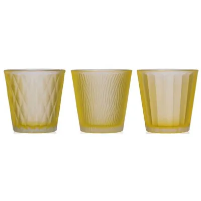 Productafbeelding van 3-delige set theelichthouders LUMIERE, hoogte 7,5 cm, diameter 7,5 cm, kleur: geel, materiaal: glas, merk: Sandra Rich