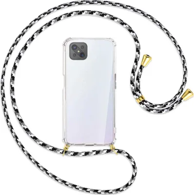 Produktbild von Handykette Backcover-Schutzhülle mit Band (Metall goldfarben) für Oppo A92S / Reno4 Z 5G - schwarz/grau/weiß