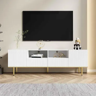 Produktbild von AIORBER Moderner TV-Schrank in Weiß mit Goldenen Füßen und Goldenen Akzenten, 165x36x55 cm