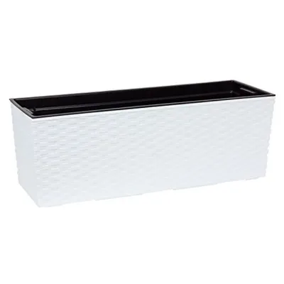 Produktbild von Balkonkasten Kunststoff Weiß  rattan 56 x15x19 cm Blumenkasten