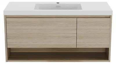 Produktbild von Waschbeckenunterschrank hängend mit Einzelwaschbecken - Holzfarben hell - 120 cm - PUJUKA