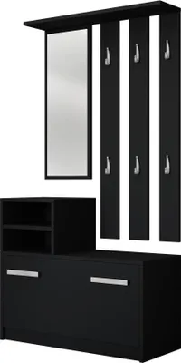 Produktbild von MIRJAN24 Garderobe-Set Kolom, Wandgarderobe mit 6 Kleiderhaken, Flurgarderobe mit Spiegel, Schuhschrank (Farbe: Schwarz)