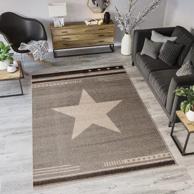 Produktbild von Teppich Wohnzimmer Schlafzimmer Kurzflor Modern Design Meliert Stern Streifen Gestreift Beige Küche Flur  200 x 290 cm