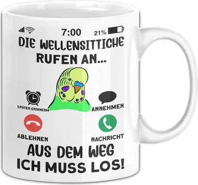 Produktbild von Wellensittich Liebhaber Tasse Geschenk Die Wellensittiche Rufen An Geschenkidee Becher (Weiß)