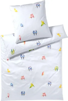 Produktbild von elegante Mako-Satin-Bettwäsche-Garnitur Lovebirds Farbe Himmelblau Größe 135x200+80x80