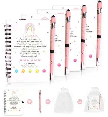Immagine prodotto di Set di quaderni con penna, ideale per educatrici e insegnanti, confezione da 4, perfetto come regalo di ringraziamento o di commiato