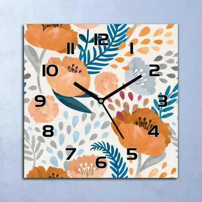Produktbild von Wanduhr Echt-Glas-Küchenuhr  Orangenmohn Quarz Lautlos 30x30 Deko Bilder