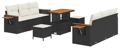 Immagine prodotto di vidaXL Set di divani da giardino 9 pezzi in polirattan nero