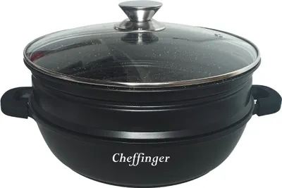 Image de tajine 4 en 1 avec poignées en silicone ø28 cm Cuiseur vapeur noir induction