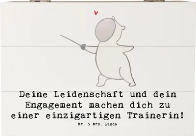 Produktbild von Mr. & Mrs. Panda Truhe Fechten Trainerin Einzigartig 22 x 15 cm - Weiß - Geschenk, geschenkbox holz, Training, Sportart, Aufbewahrungsbox, Leidenschaft, Sportarten