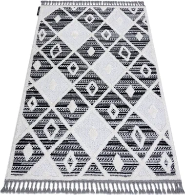 Produktbild von Teppich MAROC P662 Diamanten schwarz / weiß Franse berber marokkanisch shaggy Grau 180x270 cm