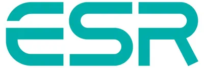 The image shows the letters ESR in a teal color on a white background.