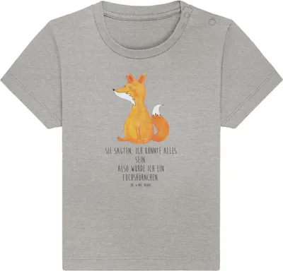 Produktbild von Mr. & Mrs. Panda Babyshirt Einhorn Fuchs 0. - 6. Monat - Heather Grey - Geschenk, Baby Kurzarmshirt, Einhörner, Füchse, Jerseyshirt, T-Shirt, Organic, Unicorns,