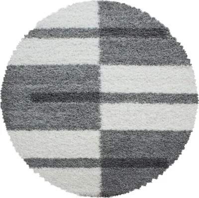 Produktbild von Carpetsale24 Teppich Hochflor Shaggy Kariert Design Teppich Wohnzimmer Flauschig Weich, Grösse: 80 cm Rund