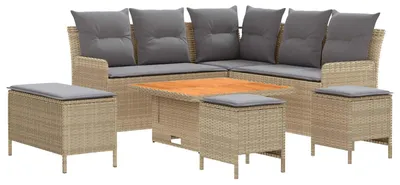 Immagine prodotto di Set di mobili vidaXL con cuscini, 7 pezzi, beige e grigio chiaro, in rattan PE