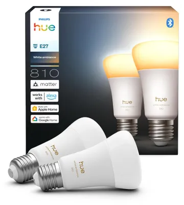 Obrázek produktu pro Philips Hue White ambiance A60 – inteligentní žárovka s paticí E27 – 810, Bluetooth/Zigbee, LED, E27, A19, 1000 K, 20000 K