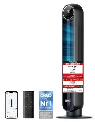 Produktbild von DREO Smart Leiser Turmventilator, APP & Sprachsteuerung, 90° oszillierender Vent