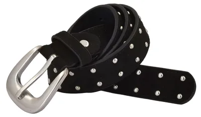 Produktbild von styleBREAKER Damen Nietengürtel 3 cm | weiche Velours Optik & Leder Innenseite | Silberne Kugelnieten | Rockiger Wildleder Look für Jeans & Kleider | Kürzbar