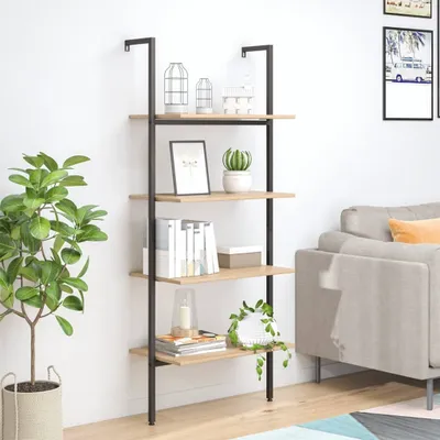 Produktbild von The Living Store Leiterregal mit 4 Böden Hellbraun und Schwarz 64x35x152,5 cm