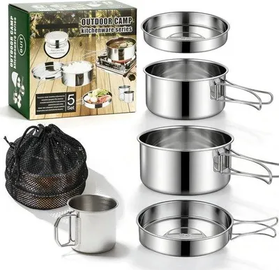 Produktbild von Campingkochset aus Edelstahl, 5-teilig, kompakt und leicht