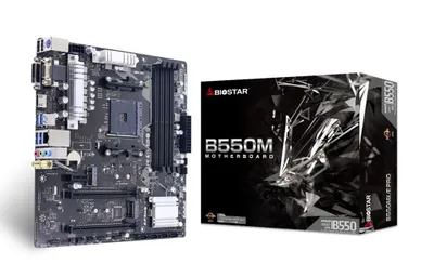 Produktbild von Biostar B550MX/E PRO, AMD, Sockel AM4, AMD Ryzen 3000 Series, AMD Ryzen 5000 Series, DDR4-SDRAM, 128 GB, DIMM
