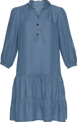 Produktbild von LASCANA Jeanskleid mit Rüsche am Kragen und kurzer Knopfleiste, Blusenkleid denim-blue Größe 44/46