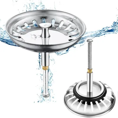 Image de Filtre pour évier de cuisine, réglable en hauteur, en acier inoxydable 304, diamètre 79 mm, anti-obstruction