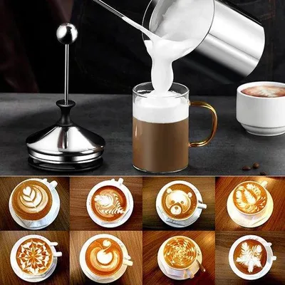 Produktbild von Manuelle Milchaufschäumer, 800 ml - Edelstahl - mit doppeltem Sieb - ideal für Cappuccino