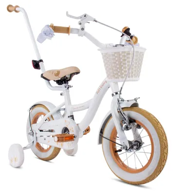 Image de Vélo pour filles SUN BABY Flower Bike 12 pouces, à partir de 2 ans, avec roues stabilisatrices, barre de poussée amovible, panier, sonnette, frein à rétropédalage et freins V-Brake