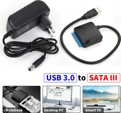 Produktbild von USB 3.0 zu SATA Adapter für 2.5" 3.5" Festplatte Kabel SDD HDD Konverter Schwarz