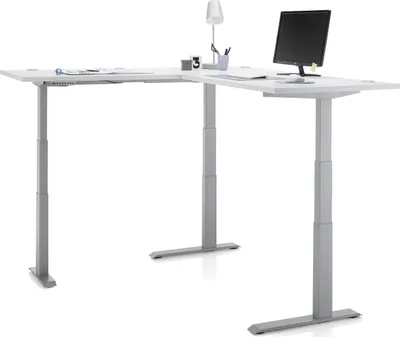 Produktbild von elektrisch höhenverstellbarer Eckschreibtisch Ben in Grau mit digital Anzeige von Bega
