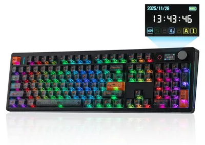 Obrázok produktu pre Mechanická klávesnica – trojrežimová bezdrôtová – 104 kláves – RGB podsvietenie – čierna