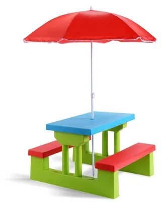 Productafbeelding van FANTASK kindermeubels voor de tuin, kinderspeelset voor buiten met tafel en 2 bankjes