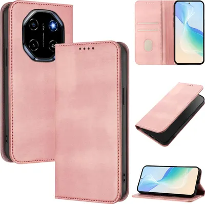 Image de Housse de téléphone portable pour Blackview Shark 6, Vintage Cuir RFID Protection Porte-carte Stand Fonction magnétique Housse à rabat Rose