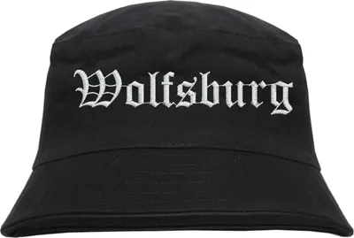 Produktbild von Wolfsburg Fischerhut - Altdeutsch - bestickt -  Bucket Hat Anglerhut Hut Schwarz S/M