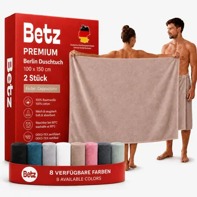 Produktbild von Betz Maxi Duschtuch Berlin 2 Stück – großes Frottee Duschtuch 100x150 cm aus 100% Baumwolle – saugstark & weich – hochwertiges Handtuch - Cappuccino