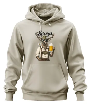 Produktbild von Servus Hirsch Bayern Lederhose Bier  Dirndl Hoodie Kapuzenpullover, Natur, XL