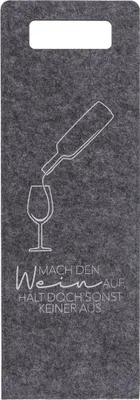 Produktbild von Flaschentüte für Wein aus grauem Filz mit Spruch Geschenktüte