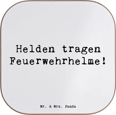 Produktbild von Mr. & Mrs. Panda Untersetzer für Gläser Spruch Feuerwehrmann Helden - Weiß - Geschenk, Aufmerksamkeit, Tapferkeit, Danke sagen, Bedanken, handgefertigt, gläseruntersetzer