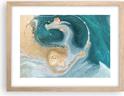 Produktbild von Gerahmtes Poster - Rahmen in heller Eiche - Golden Türkis Hintergrund - 40x30 cm - Wand Bild - Wanddeko - Wandbilder - Kunstposter - Wandposter - Bilderrahmen - Bilder - Kunstdruck - P2NAA40x30-4969