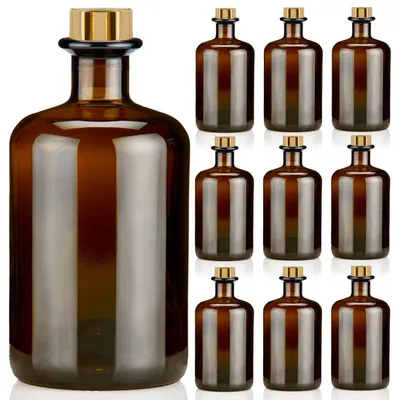 Produktbild von Apothekerflaschen braun 500ml inkl.Korken, 9 elegante Braunglas Flaschen leer 0,5l Korken gold