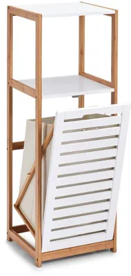 Image de Meuble de salle de bain pratique avec lavabo - Bambou/MDF - Naturel/Blanc - 1 pièce