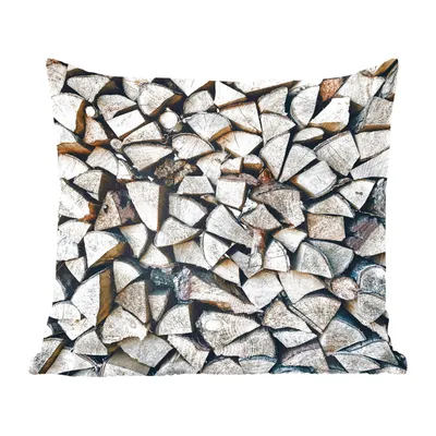 Produktbild von MuchoWow® Zierkissen Sofakissen Wohnzimmer Dekokissen 60x60 cm Holz - Kamin - Winter - Sitzfläche - Foto Polster