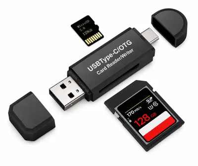 Produktbild von SD Kartenleser 4-in-1 mit USB-C und USB-A, OTG Kartenleser für SD Speicherkarte MicroSD, TF, SDHC, kompatibel mit Smartphone, Tablet, Laptop und PC, KI-generiertes Bild