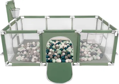Produktbild von Selonis Laufstall Baby Großer Spielplatz Mit 100 Bälle Laufgitter Für Kinder, Grün:Dunkeltürkis/Grau/Weiß/Minze