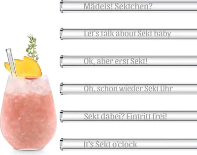 Produktbild von Champagnegläser Dekorationsstäbchen, lustige Sprüche, 6 x 15 cm Dekorationsstäbchen für Champagnegläser mit Gravur, Champagnegläser, Geschenkset | Glas mit Gravur, Champagner, Geschenk für Frauen