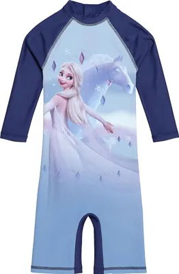Produktbild von Disney Die Eiskönigin Schwimmanzug UV-Schutz 50 für Mädchen - Elsa Frozen Kinder Overall Badeanzug Einteiler Badebekleidung Blau 122-128