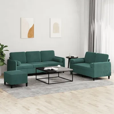 Produktbild von Design 3-tlg. Sofagarnitur mit Kissen Dunkelgrün Samt, Schlafsofas 2024 Neu