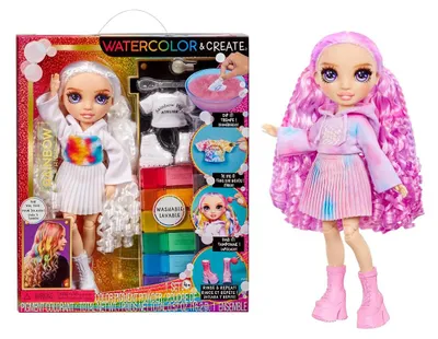 Produktbild von Rainbow High Watercolor & Create Doll – Purple Eyes – DIY Fashion Doll with Tie Dye Kit